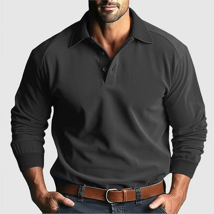 Elegante Comfort: Heren Effen Kleur Casual Lange Mouwen Polo