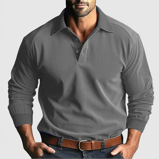Elegante Comfort: Heren Effen Kleur Casual Lange Mouwen Polo