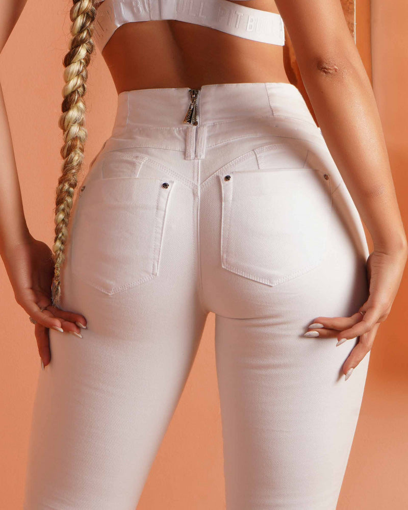 Zip-High Skinny: Verhoog je Stijl met Comfortabele High-Waisted Jeans!