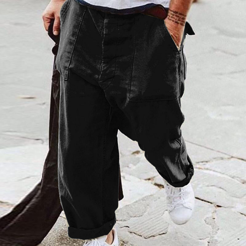 Stijlvol Herencomfort: Katoen-Linnen Broek met Grote Zakken