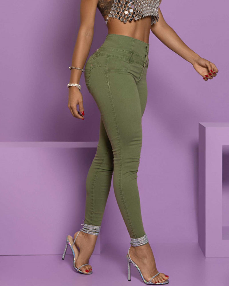 Zip-High Skinny: Verhoog je Stijl met Comfortabele High-Waisted Jeans!