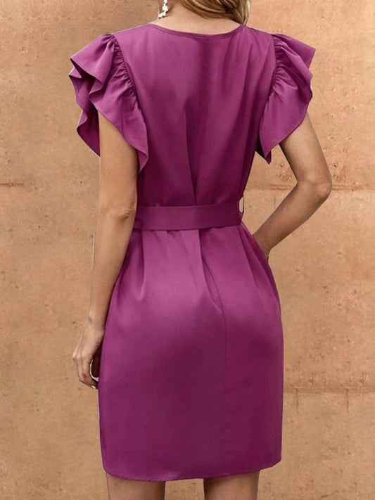 Paarse Midi Jurk met Bubbelmouwen - Valorie