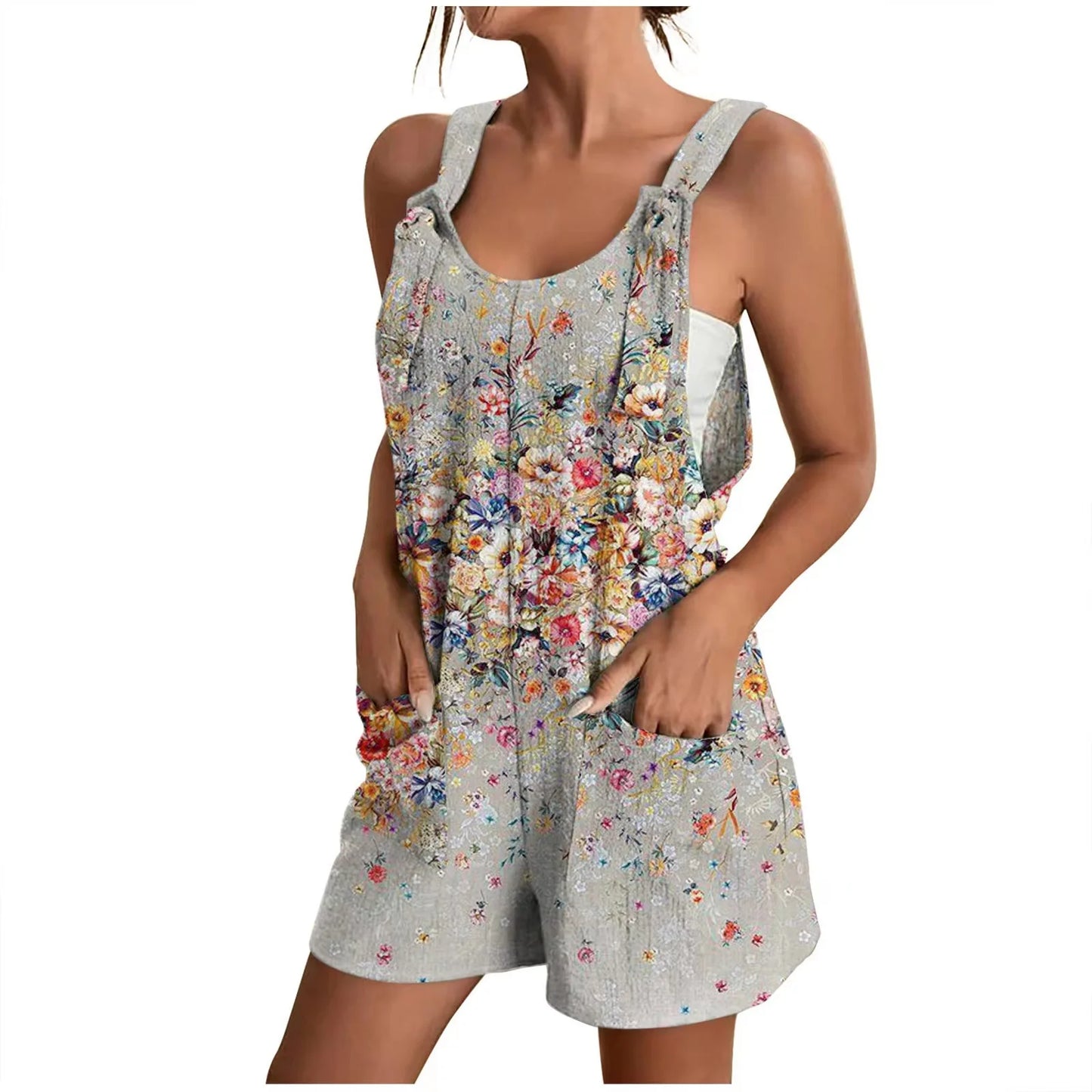 Daiana - Grijze Zomerse Korte Jumpsuit