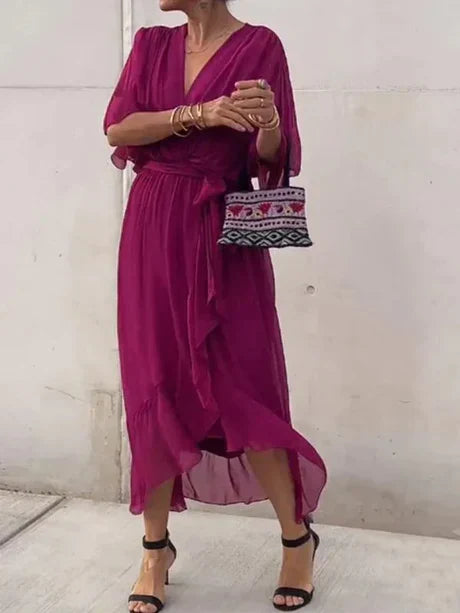 Fiona - chiffon midi-jurk met v-hals