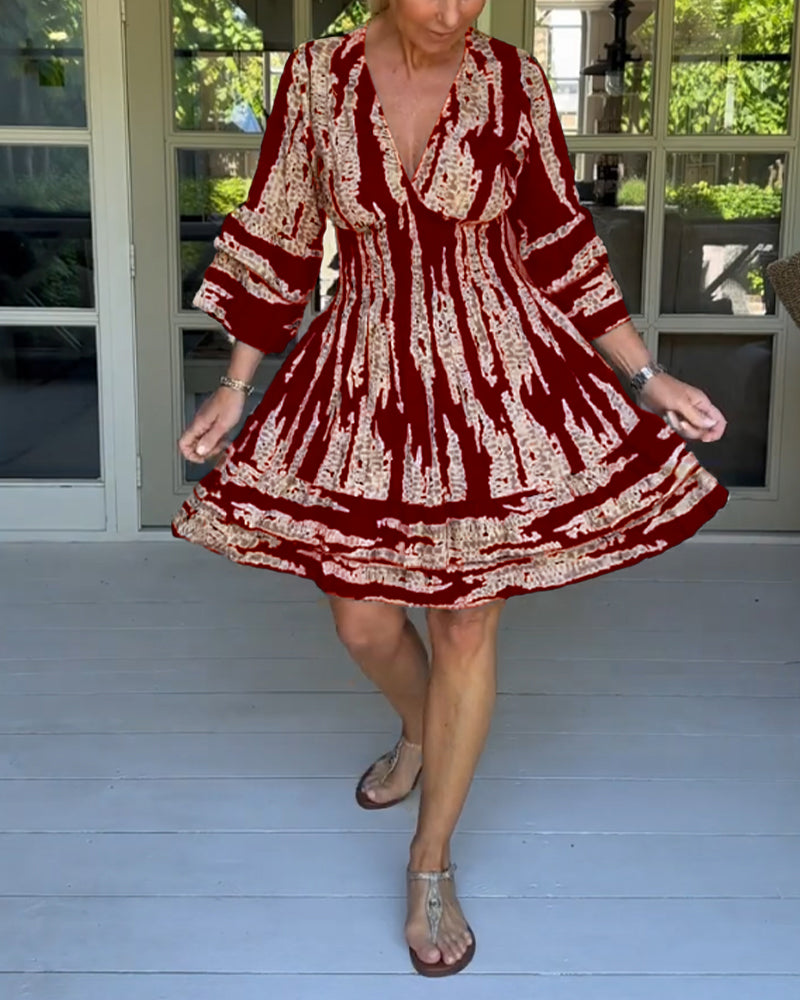 Elegante V-Hals Jurk met 3/4 Mouwen