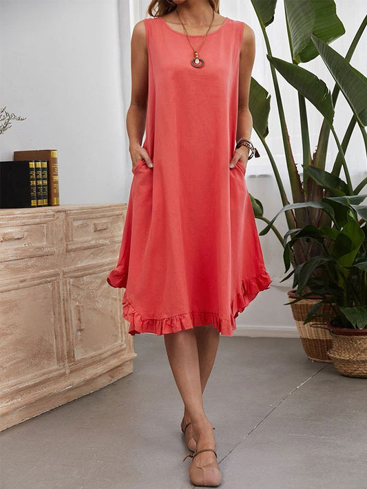 Chique Katoen-Linnen Kreukjurk Zonder Mouwen