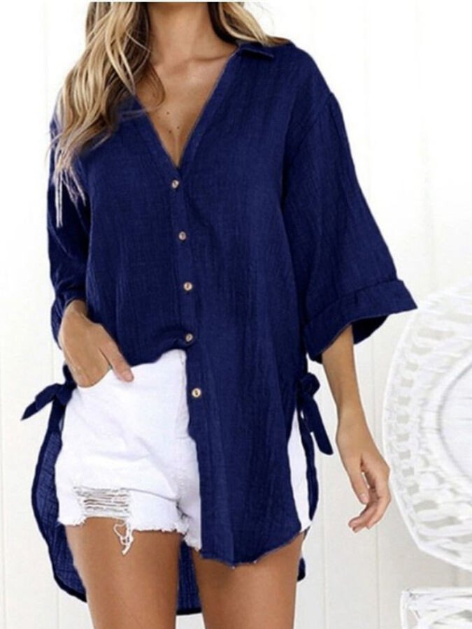 Chique Dames Casual Shirt - Katoenlinnen Mix met Unieke Snit