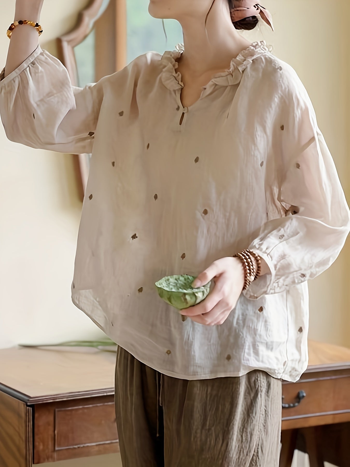 Chique Katoenen Geborduurde Shirt - Ideaal voor Lente/Zomer
