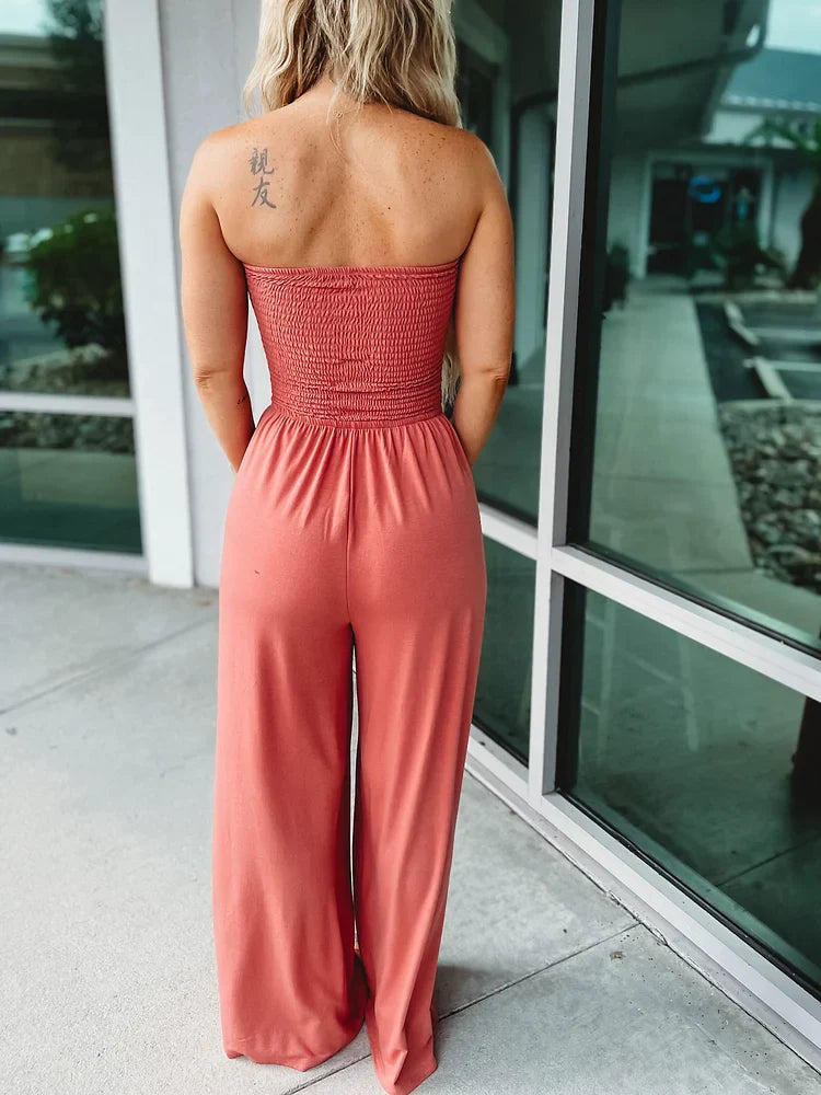 Benthe - Oranje Schouderloze Jumpsuit
