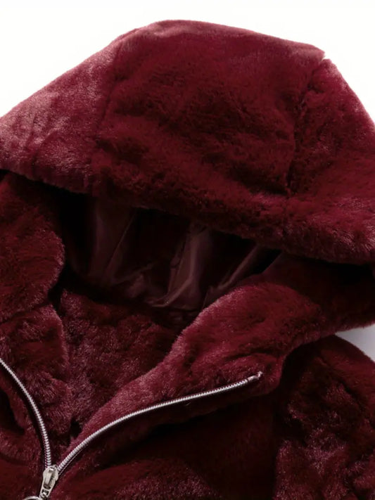 Gezellige Elegantie: Dames Luxe Teddyjas met Imitatiebont en Capuchon – Ideaal voor Herfst & Winter