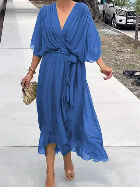 Fiona - chiffon midi-jurk met v-hals