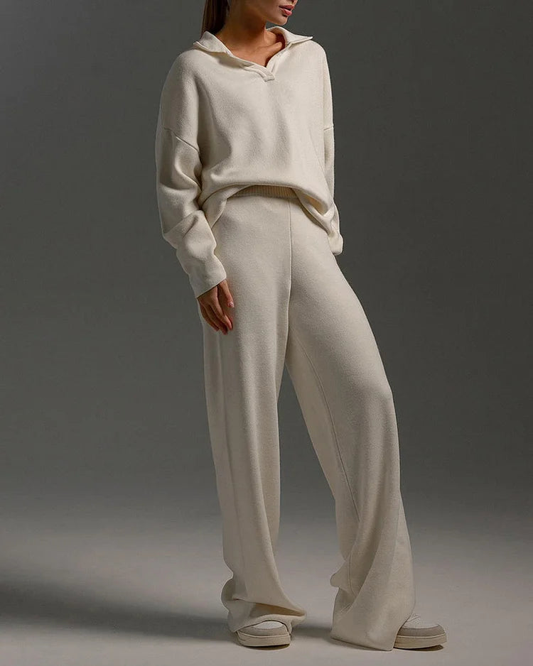 Chique Revers V-Hals Trui & Broek Set - Perfect voor Dagelijkse Elegantie