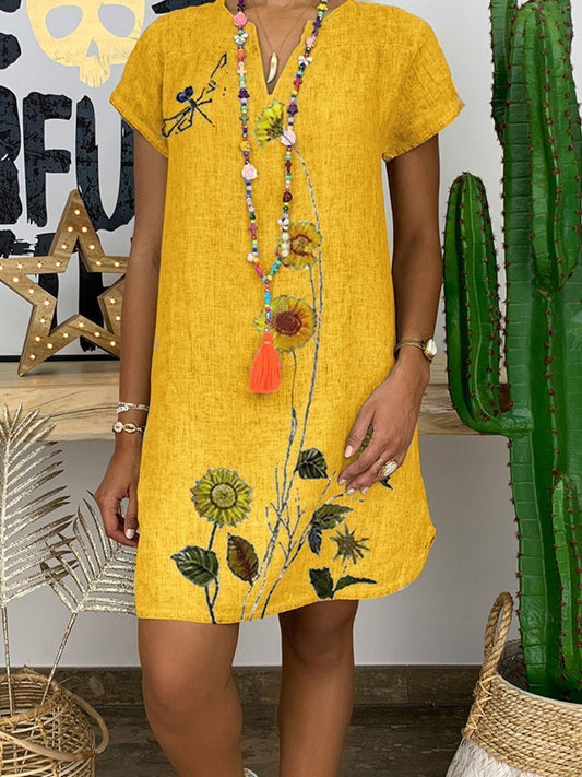 Blauwe V-hals Print Jurk - Chantal