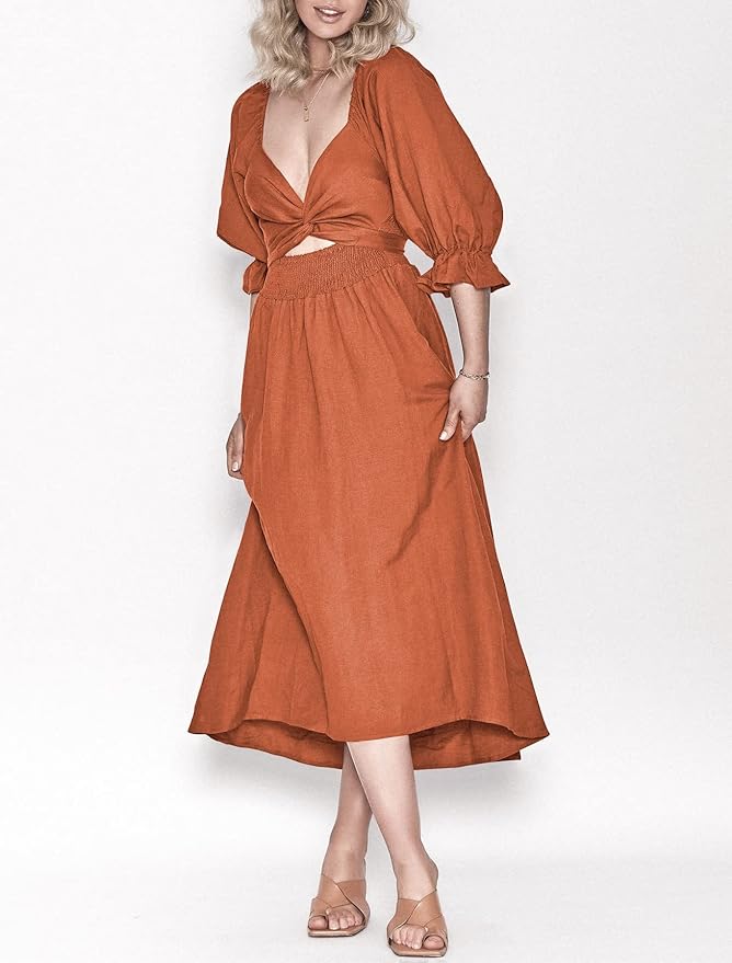 Roosje-Lynn - Oranje Midi Jurk