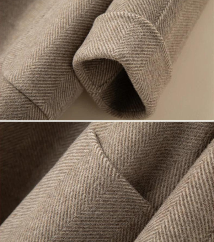 Elegantie Herdefinieerd: Herringbone Halflange Wollen Jas