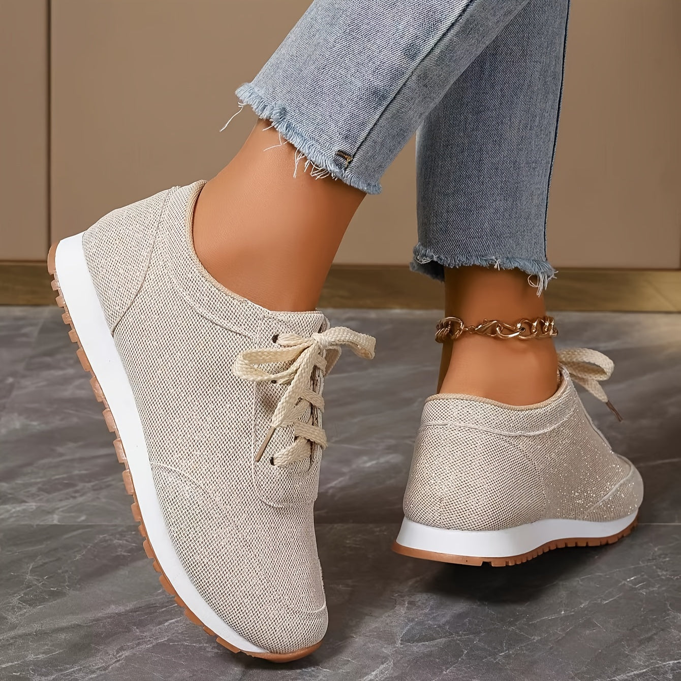 Suze - Vrouwen Beige Sneakers