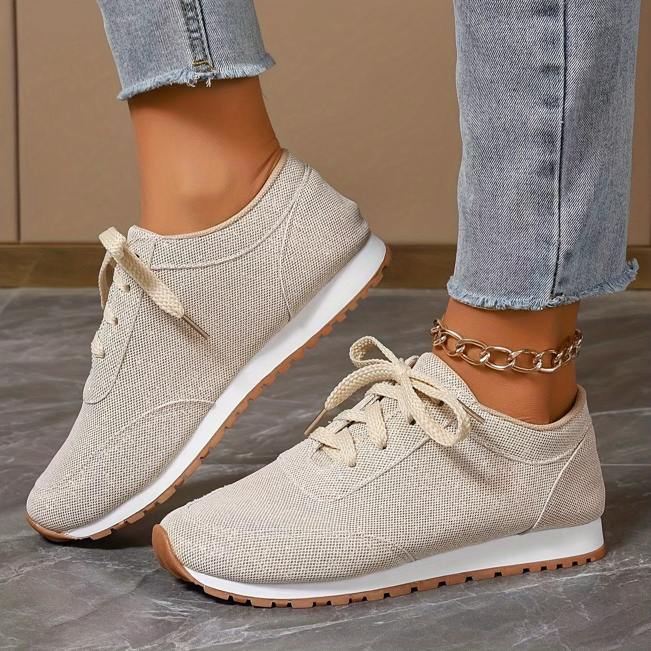 Suze - Vrouwen Beige Sneakers