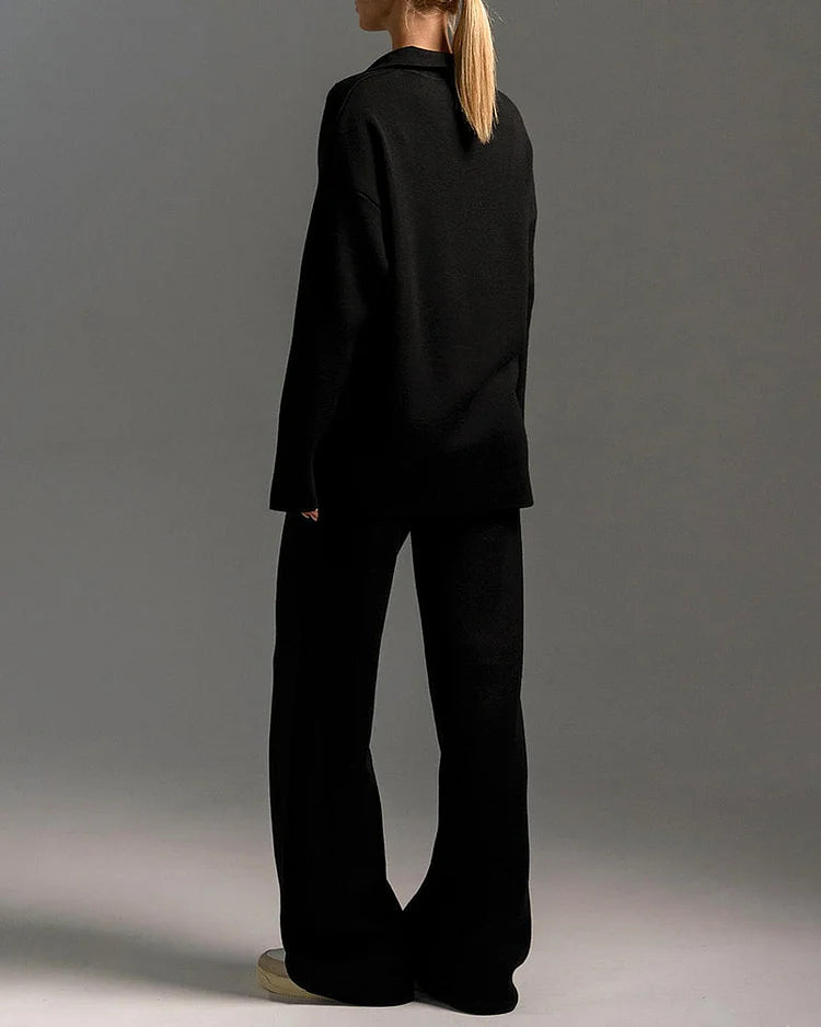 Chique Revers V-Hals Trui & Broek Set - Perfect voor Dagelijkse Elegantie