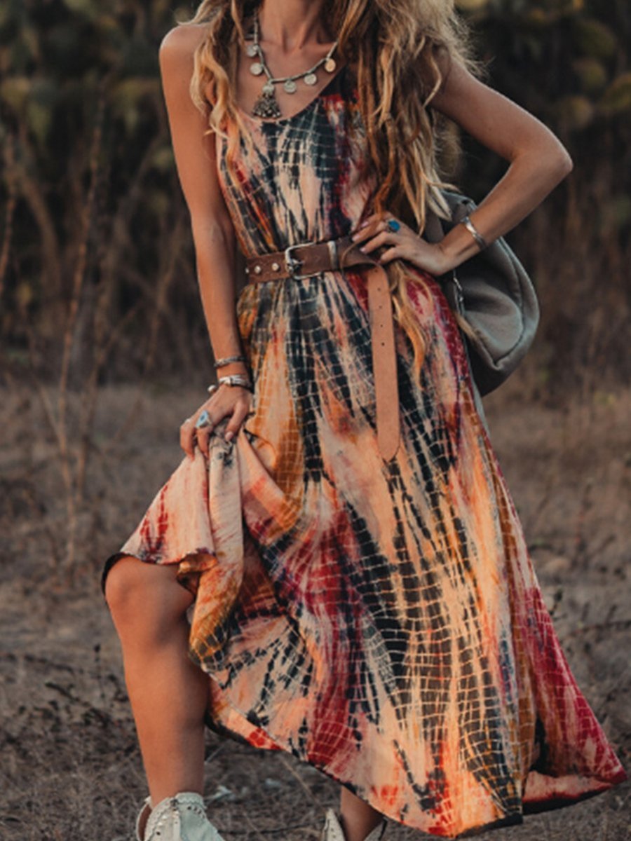 Blauw Tie Dye Split Jurk - Emma