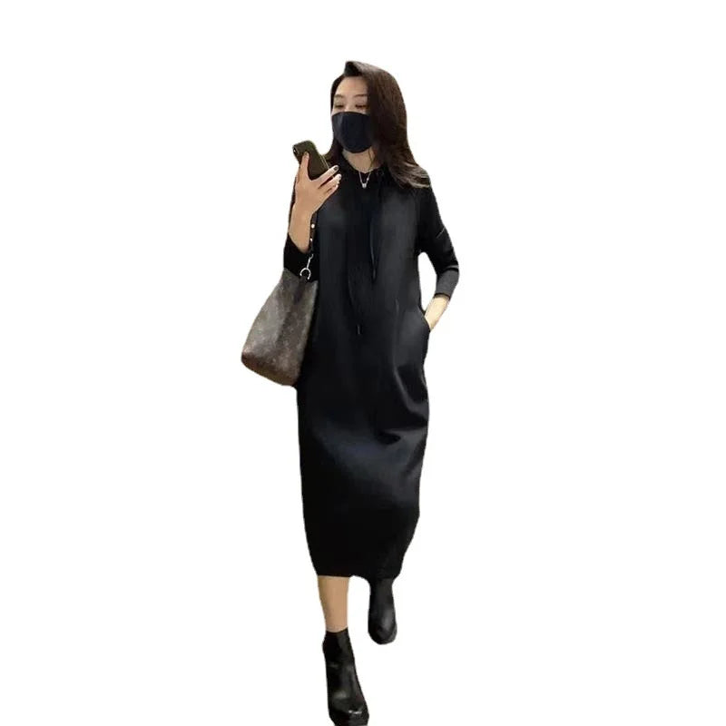 Elegante Comfort: Slim Fit Hoodie Dress - Zacht, Casual en Chic