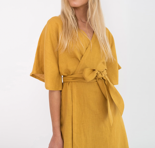 Ava - Gele Linnen Modejurk