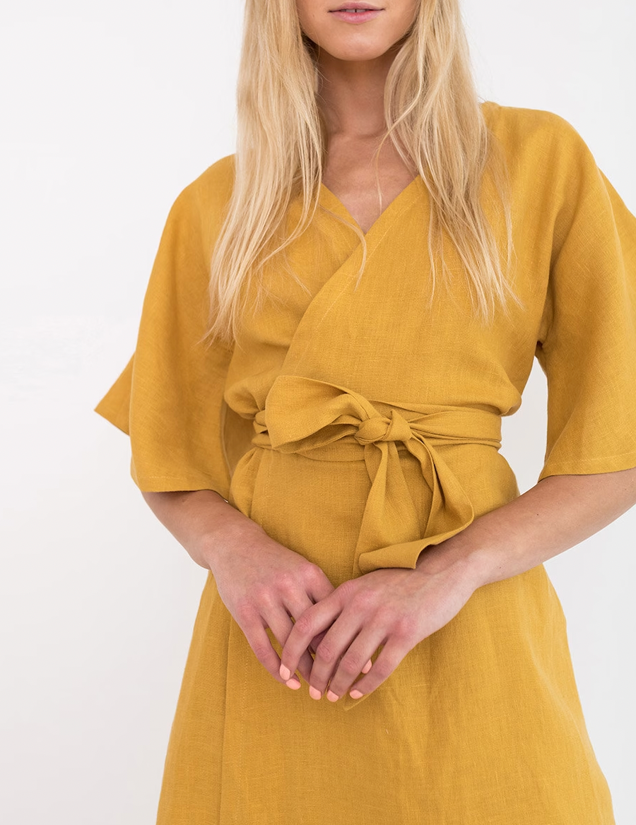 Ava - Gele Linnen Modejurk