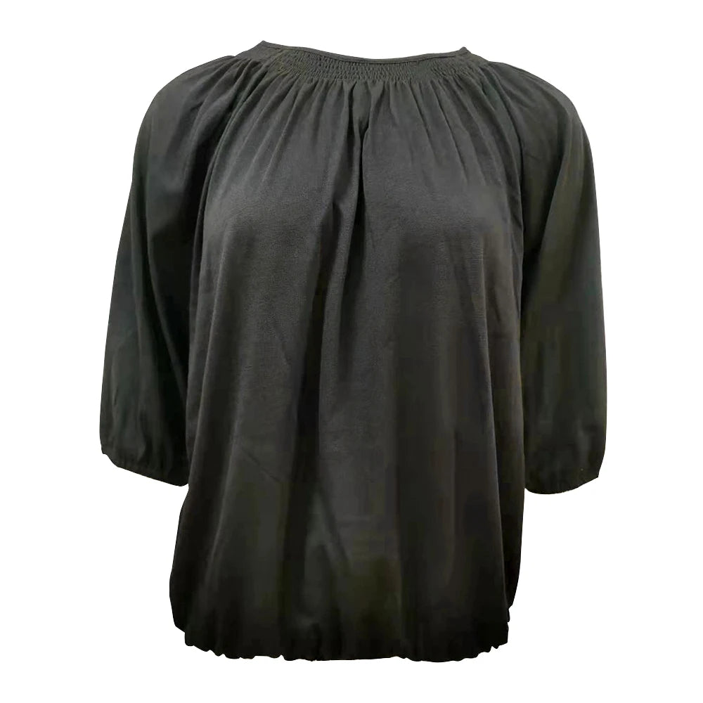 Stijlvolle Ronde Hals T-Shirt met 3/4 Mouwen - Flatterend voor Elk Figuur