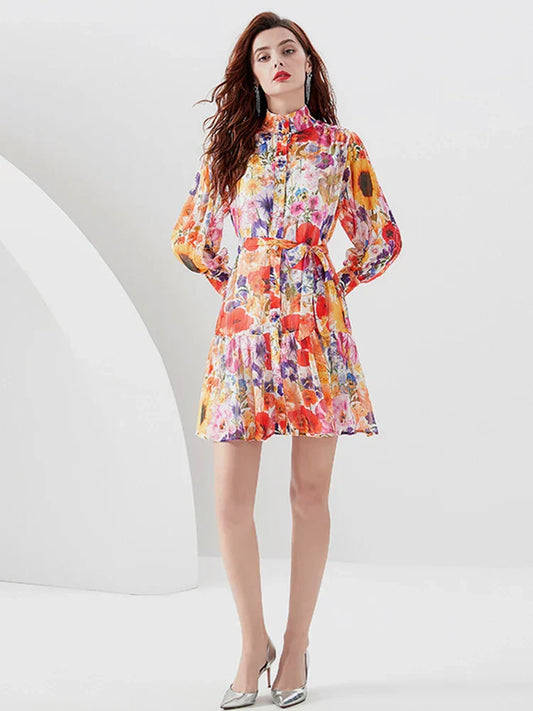 Ireline - Oranje Bloemen Jurk