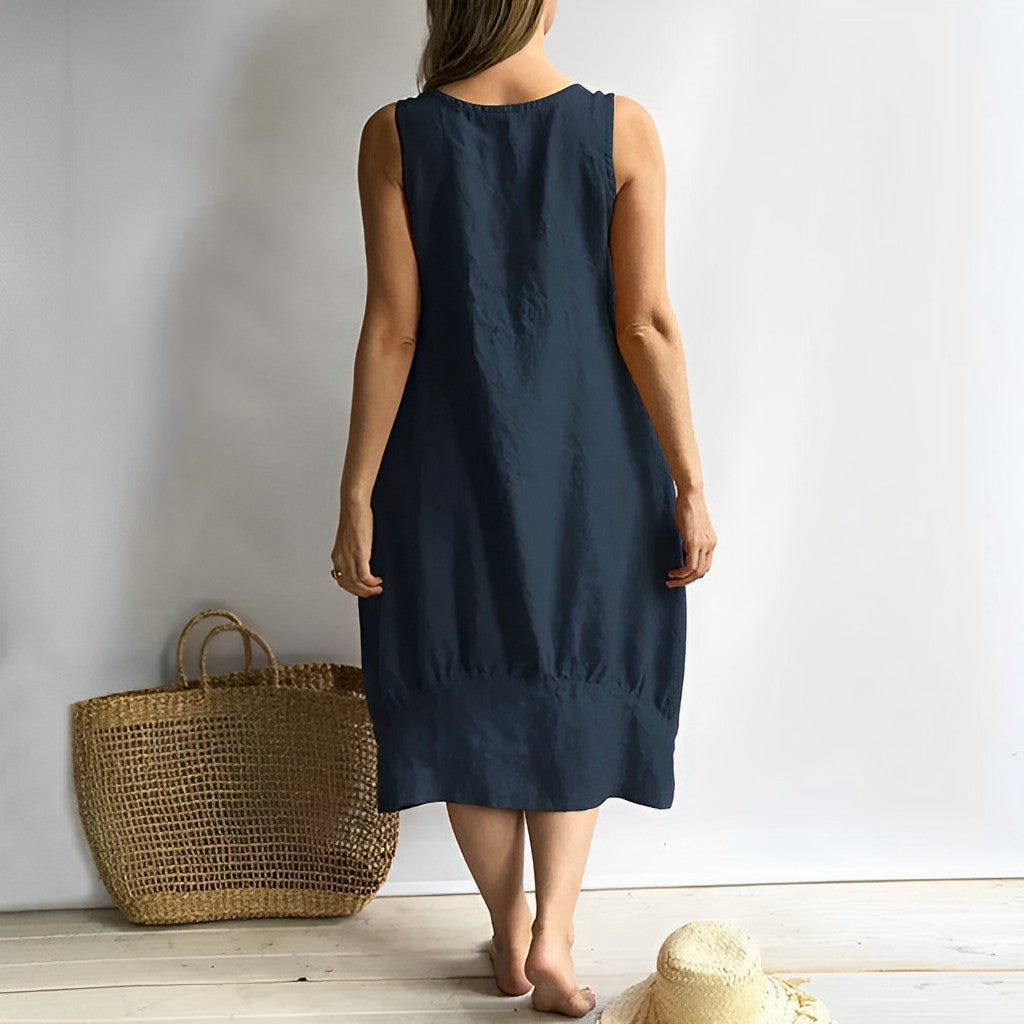 Sophie - Blauwe Zomerjurk zonder Mouwen