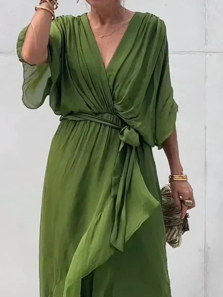 Fiona - chiffon midi-jurk met v-hals