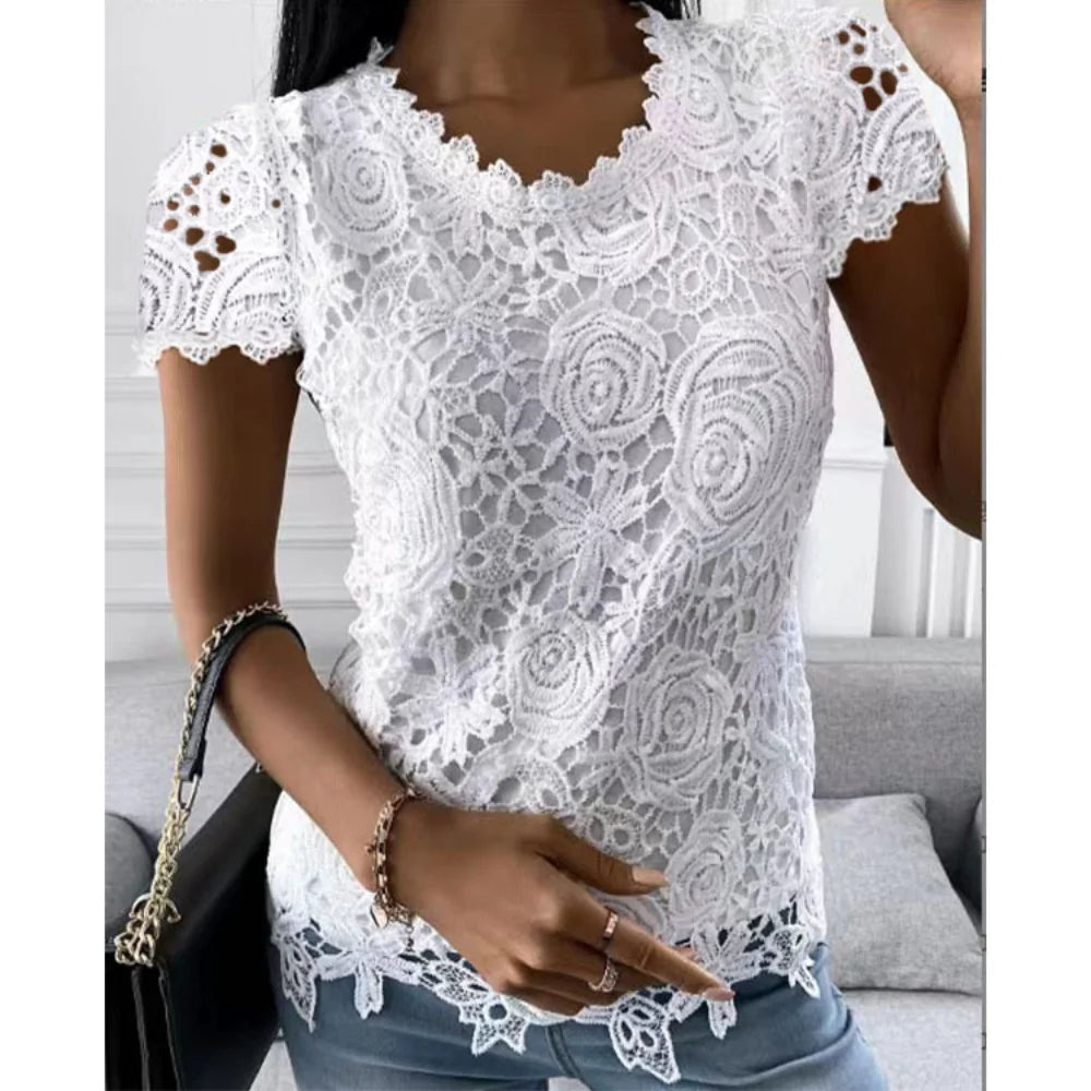 Zwart Vintage Kant T-Shirt - Elise