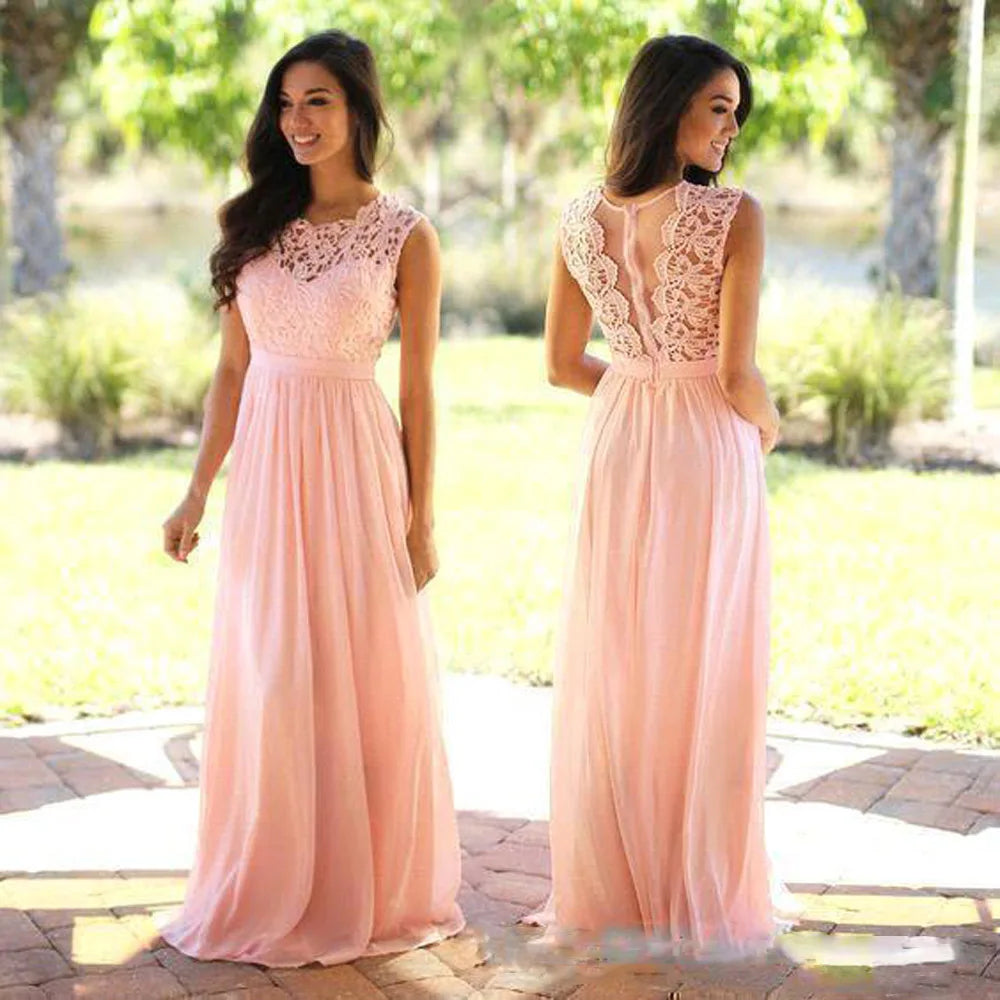 Cailyn - Roze Lange Avondjurk van Chiffon