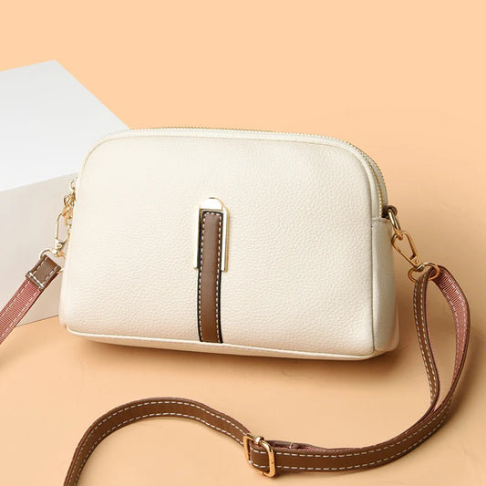 Beige Lederen Messenger Tas - Gweneth
