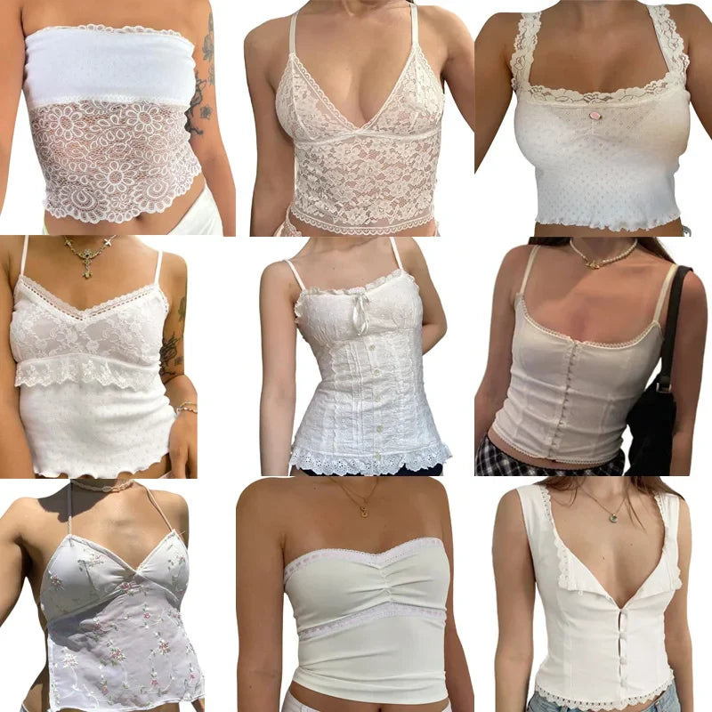 Noura - Wit Kanten Crop Top Vintage