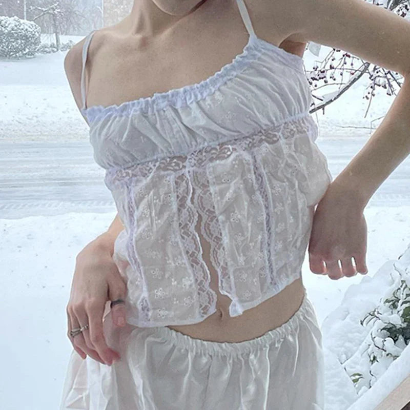 Noura - Wit Kanten Crop Top Vintage