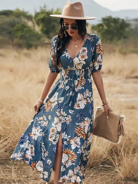 Zwarte Bloemen Bandage Jurk - Eugenie
