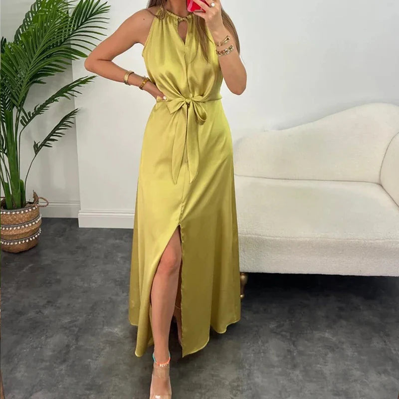 Koffiekleurige Halter Feestjurk - Shirlee