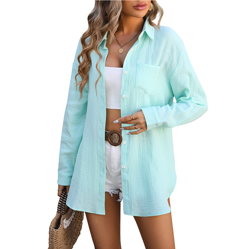 Veelzijdige Elegante Damesblouse met Textuurknopen: Perfecte Pasvorm & Comfort