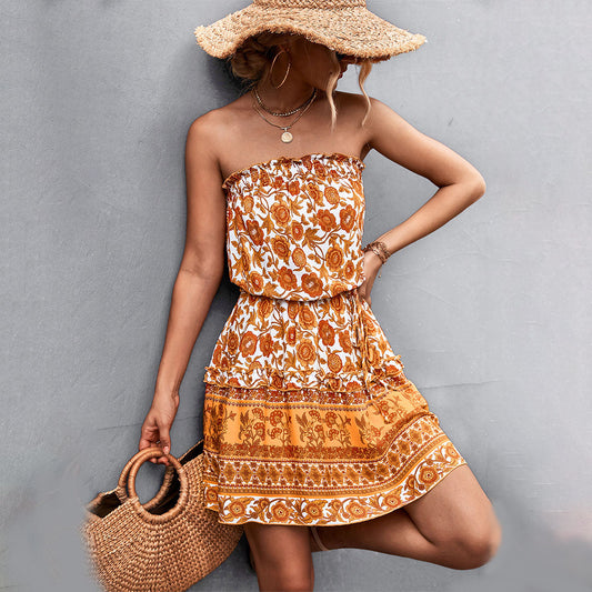 Indira - Oranje Bloemen Jurk
