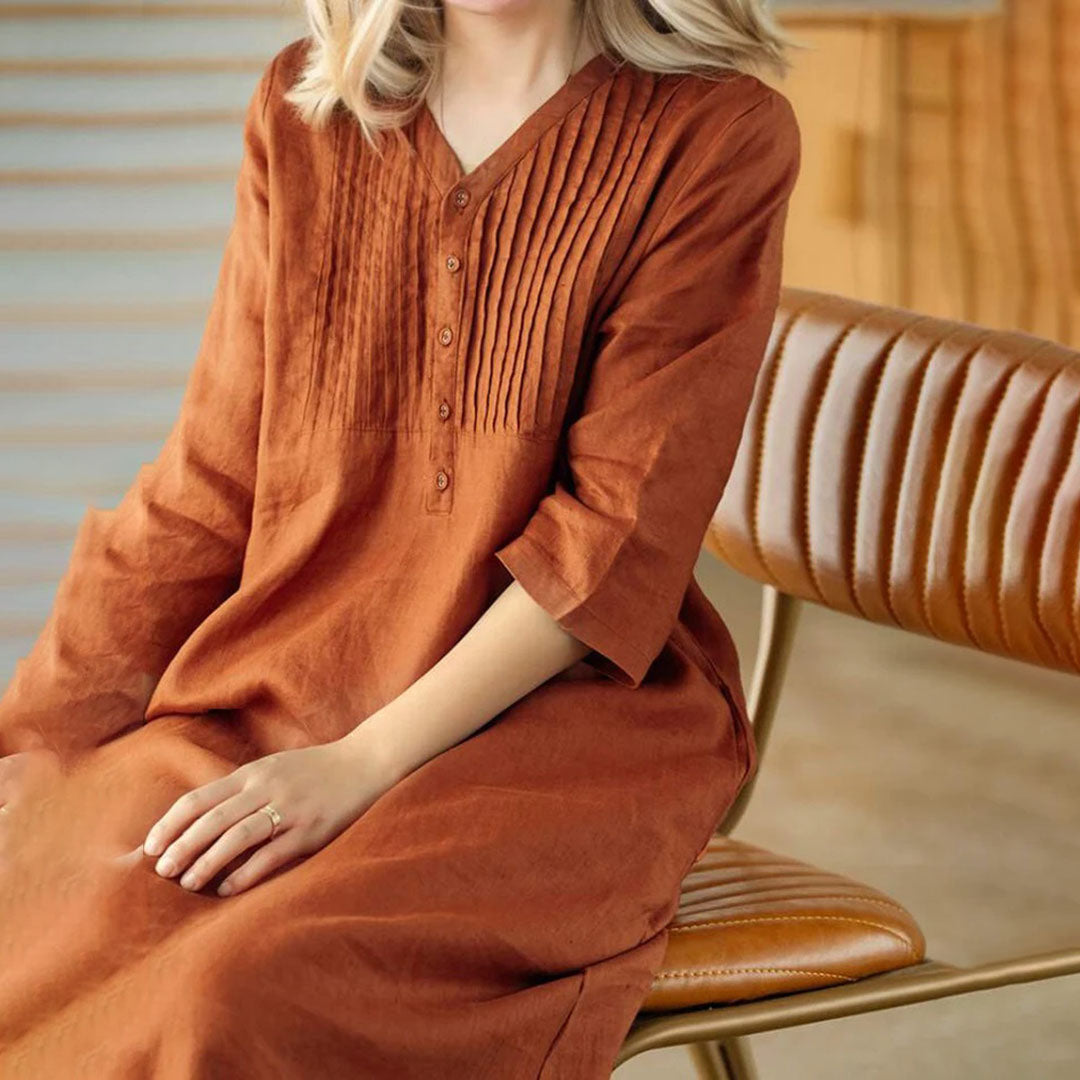 Pleunie - Oranje Linnen Jurk