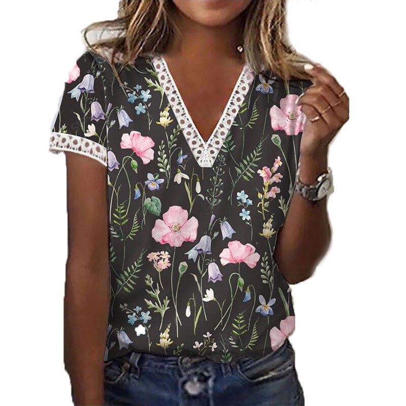Prachtige Bloemenprint Kant Detail Top - Jouw Stijlstatement