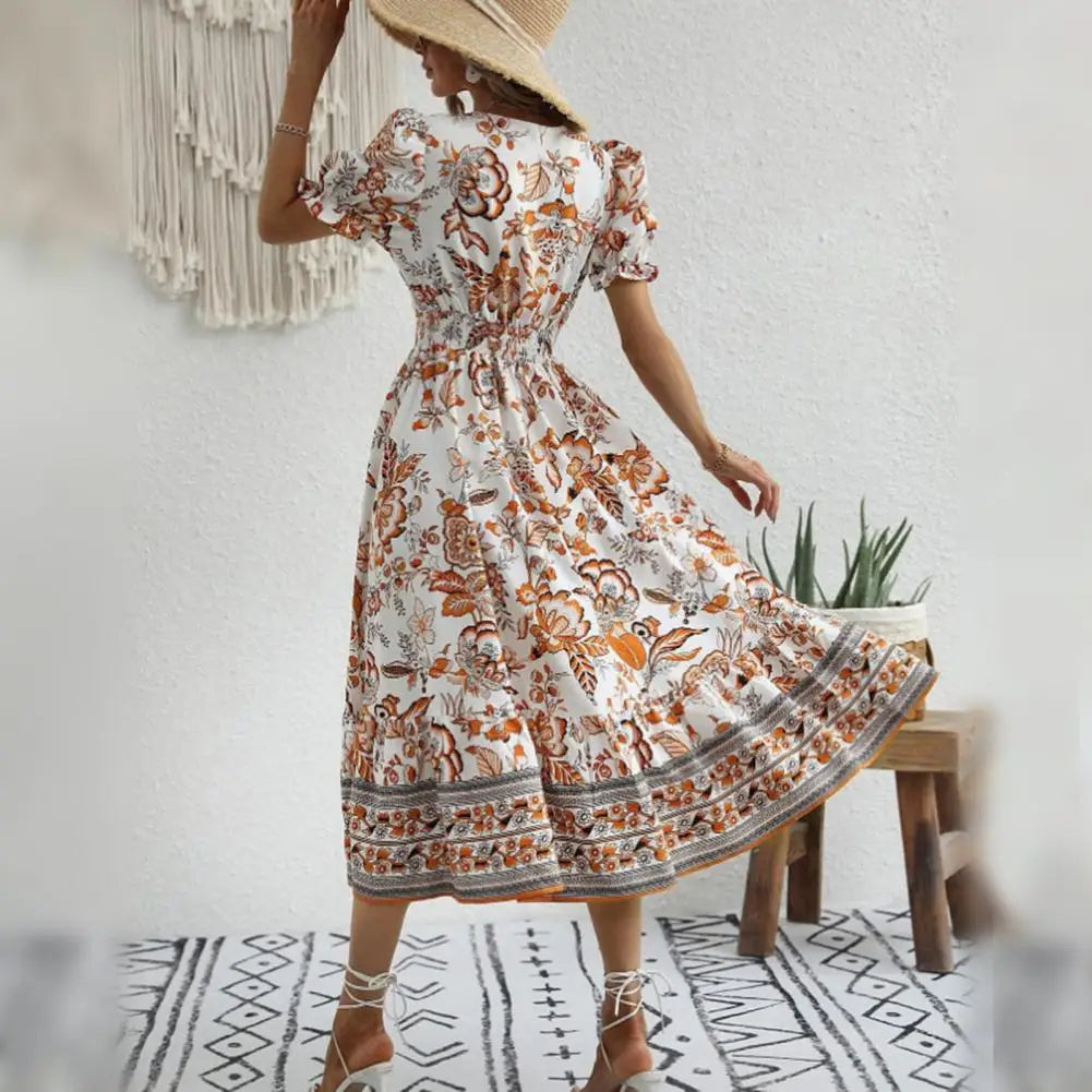 Lidewij - Elegante Oranje Bloemenjurk