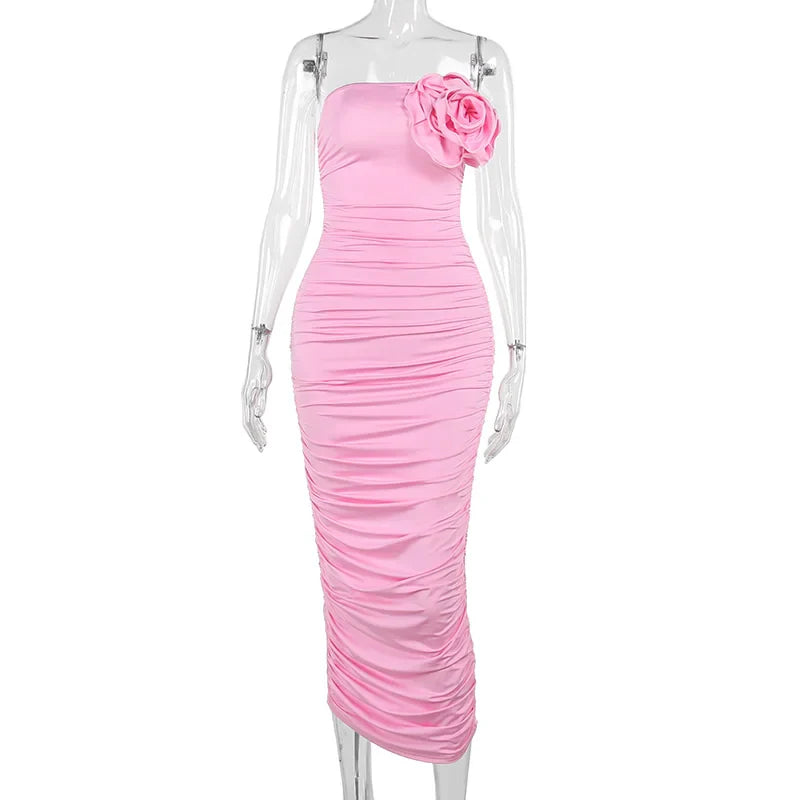 Dilia - Strapless Geplooide Jurk