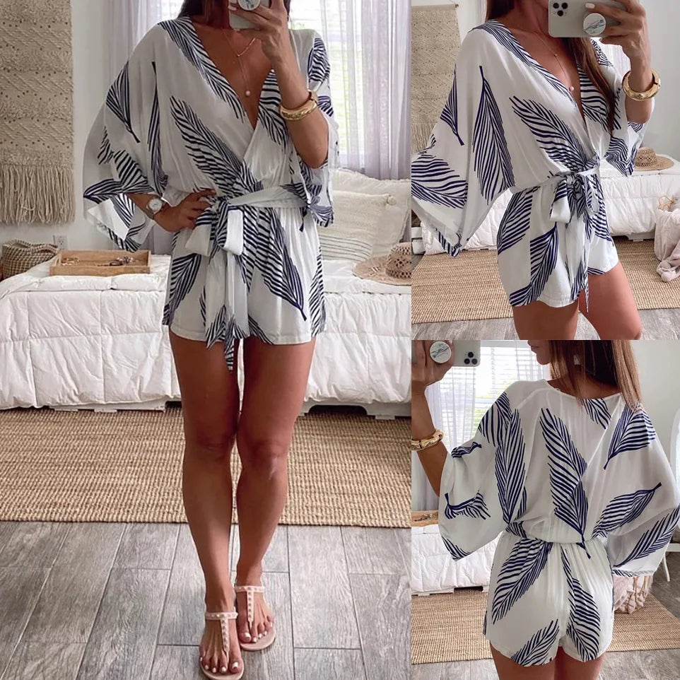 Cory - Witte Diepe V-hals Jumpsuit