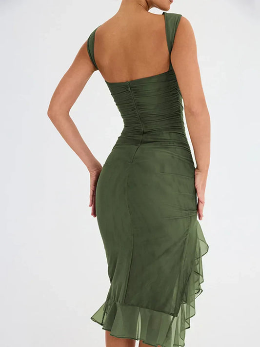 Odette - Midi-jurk Met Ruches