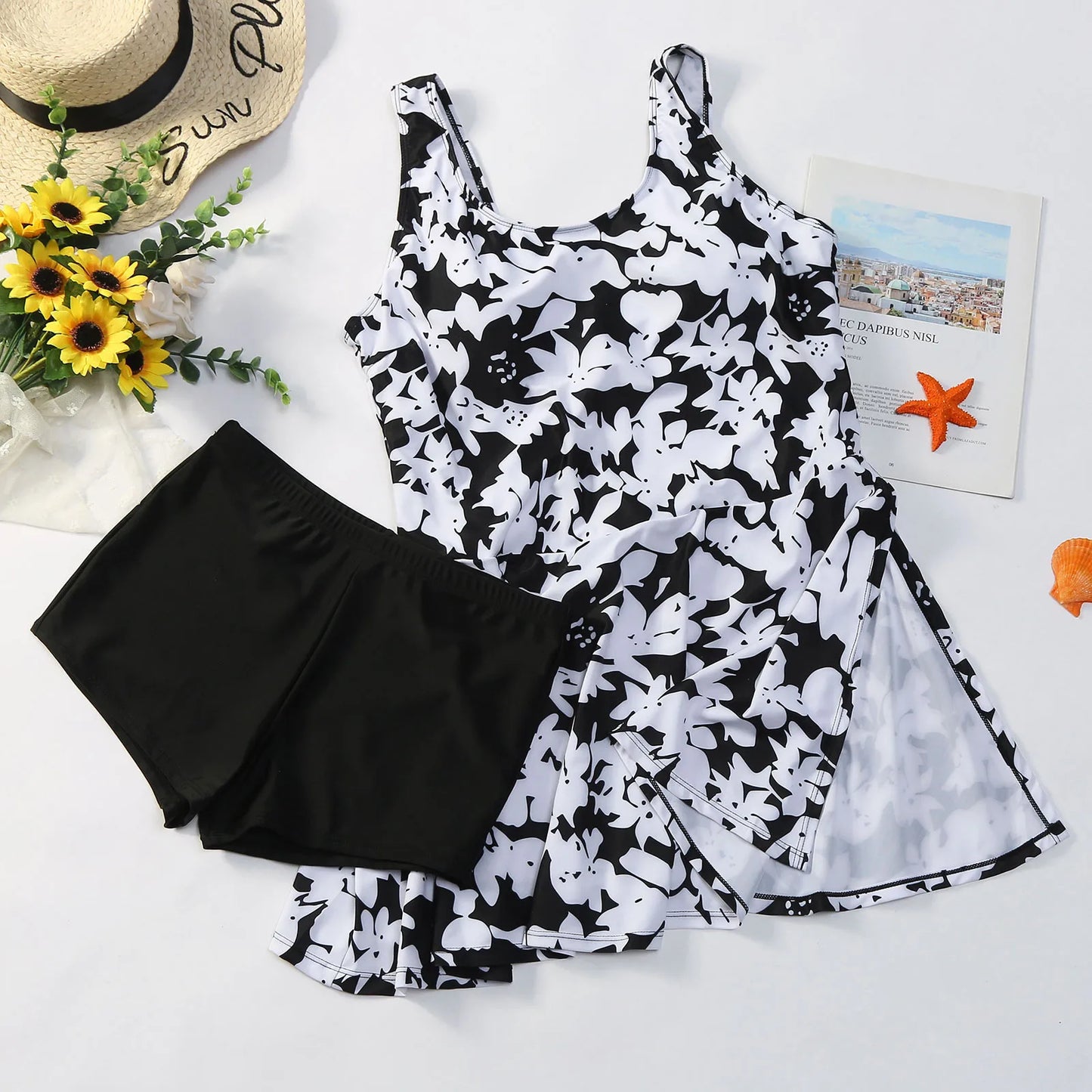 Edlyn - Witte Vintage Tankini met Rok