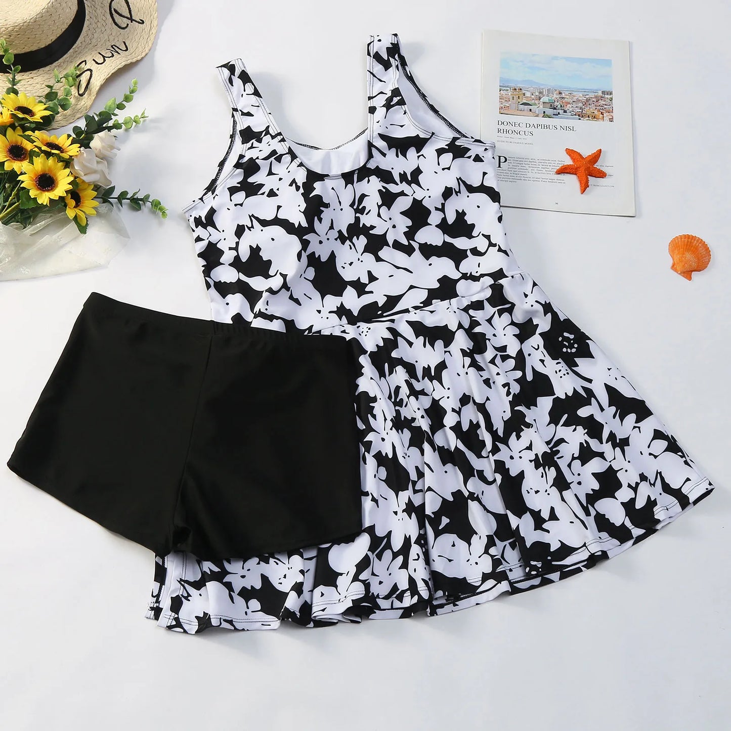 Edlyn - Witte Vintage Tankini met Rok