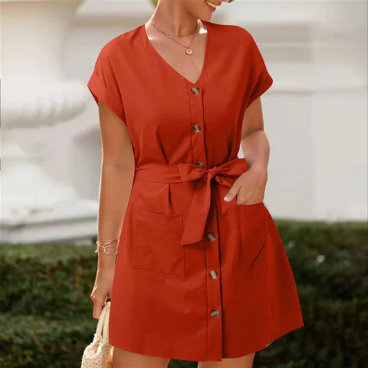 Rode V-Hals Casual Jurk - Scarlett