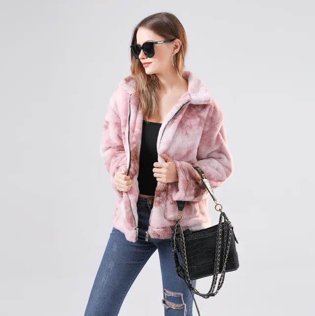 Tie-Dye Fleece Ritsjack: Chic & Knus Damesjack met Zakken