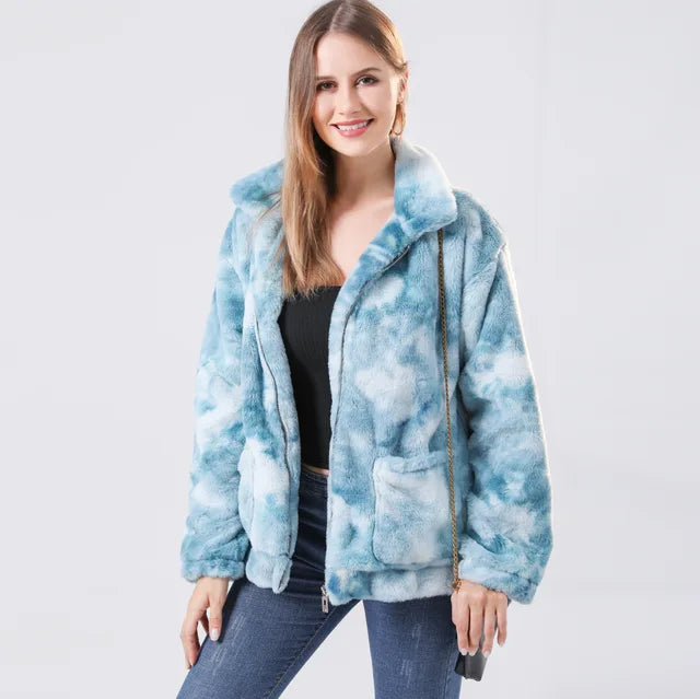 Tie-Dye Fleece Ritsjack: Chic & Knus Damesjack met Zakken